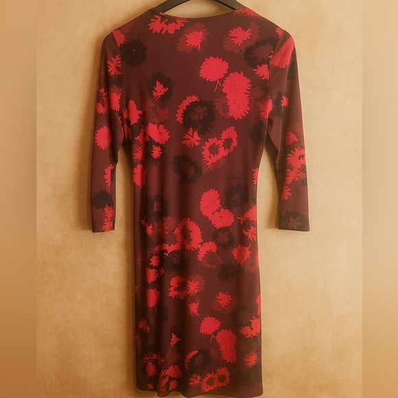 Anne Klein Red and Black Floral Long Sleeve Dress - Picture 3 of 6
